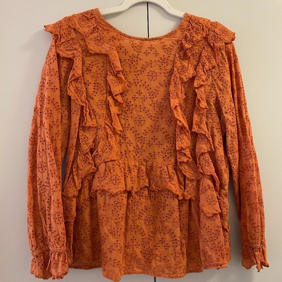 The Great. Orange Ruffle Eyelet Top size 3 (medium/large) - Picture 2 of 7